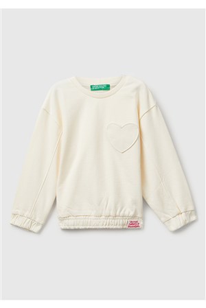 Benetton Kız Bebek Ekru Kalpli Sweatshırt